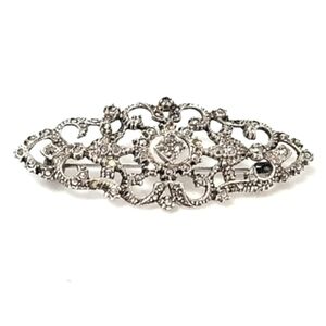 Vintage Stunning Sterling Silver Marcasite Crystal Embellished Brooch